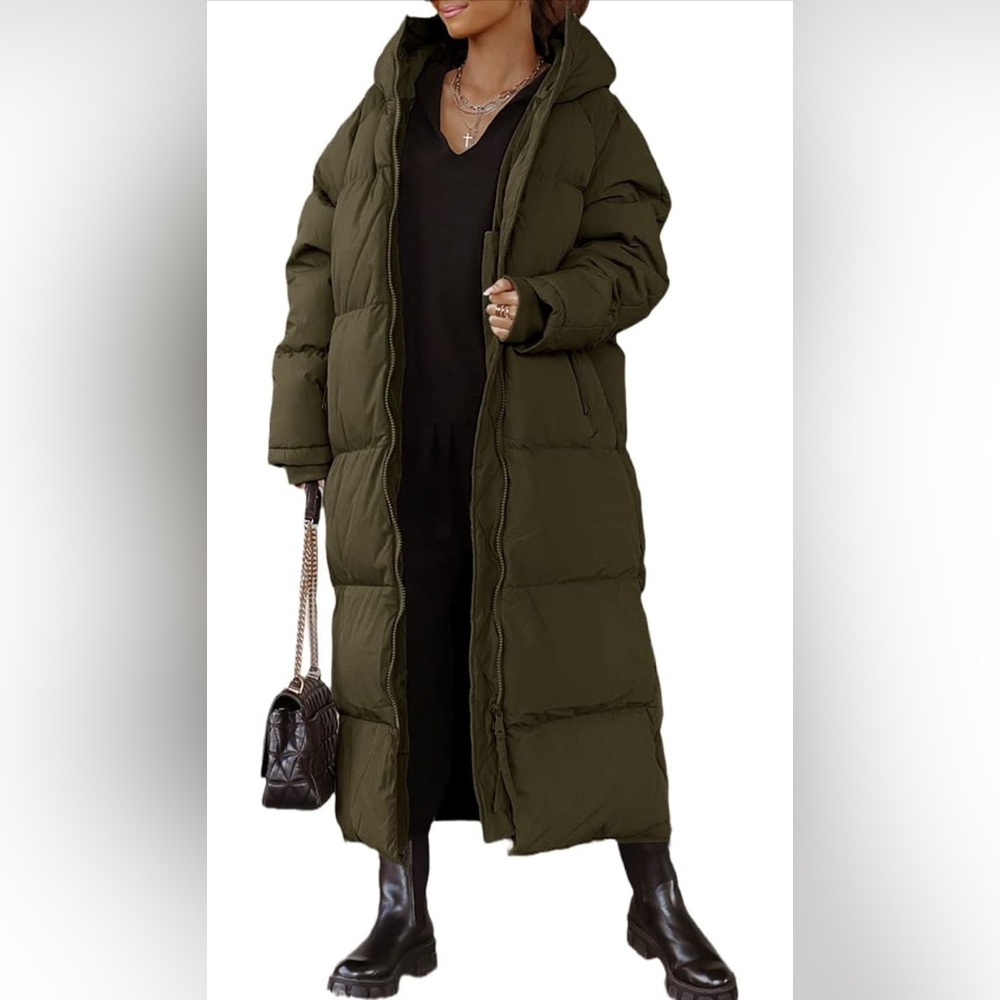 Women Long Quilted Winter Coat Hooded Maxi Length Long Sleeve Puffer Jacket